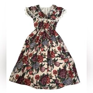 Vintage Floral Midi Dress with Lace Accents Sz 5